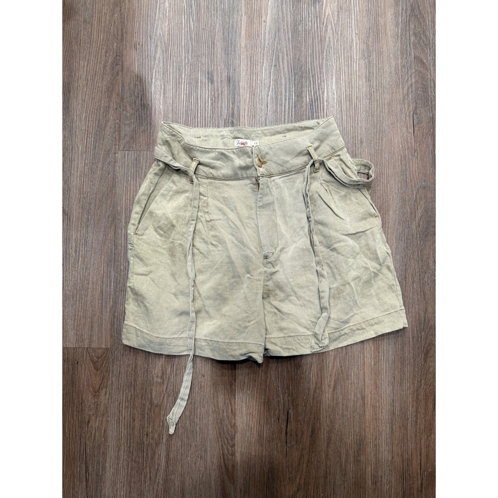 Faherty‎ Women Khaki Tan Linen Blend Pleated Tie Waist Shorts Size S High Rise
